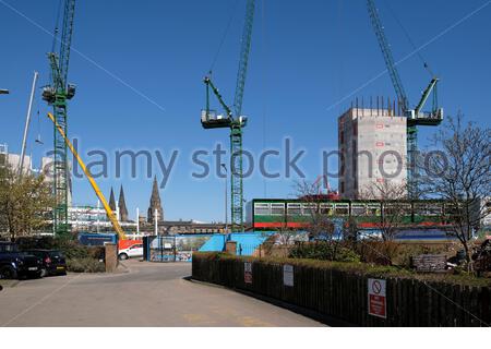 Haymarket Gap site redevelopment with the spires of St Mary's Cathedral, Edinburgh, Scotland Stock Photo