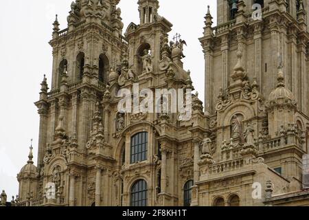 santiago de compostela: relief on the main entrance of the nuns' monastery besides the santiago cathedral with St. James on top, Oktober 2020 Stock Photo