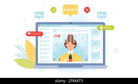 Online podcast video blog. Flat design, vector illustration. Stock Vector