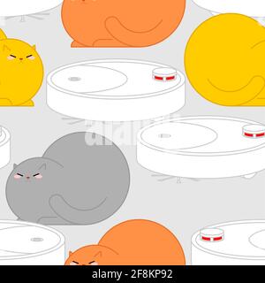 Cat and robot vacuum cleaner pattern seamless. vector background Stock Vector
