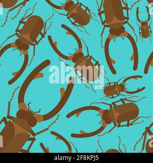 Stag beetle pattern seamless. Beetle with large mandibles background. Baby fabric ornament Stock Vector
