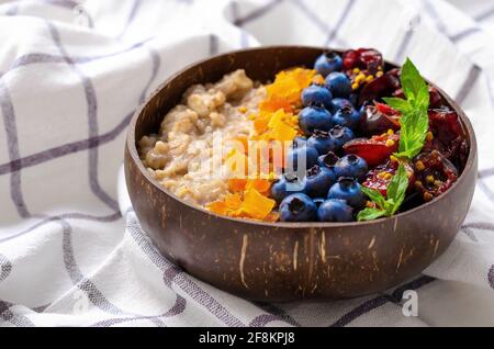 Cereal bowl, super breakfast with fruits, oats bowl Stock Photo