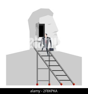 Ladder to head. Self-knowledge concept. Open in my head Stock Vector
