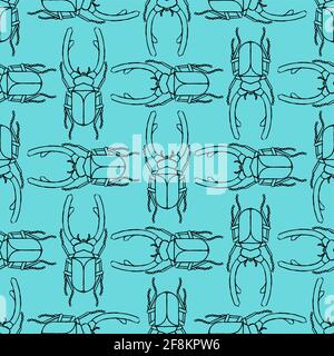 Stag beetle pattern seamless. Beetle with large mandibles background. Baby fabric ornament Stock Vector