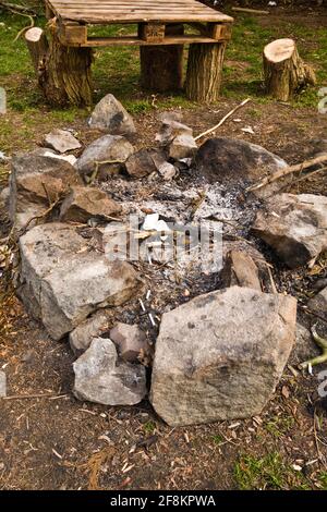 stones in circle of an exhausted campfire Stock Photo - Alamy