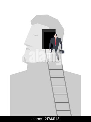 Ladder to head. Self-knowledge concept. Open in my head Stock Vector