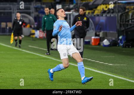 DORTMUND, GERMANY - APRIL 14: Phil Foden of Manchester City during the UEFA Champions League Quarter Final 1: Leg Two match between Borussia Dortmund