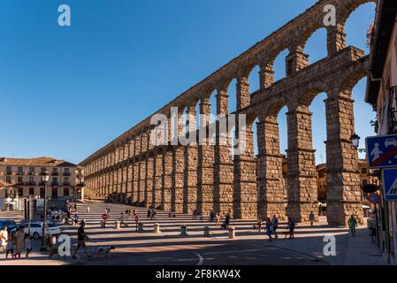 famous aqueduct of Segovia in Spain Stock Photo