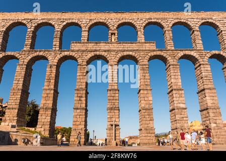famous aqueduct of Segovia in Spain Stock Photo