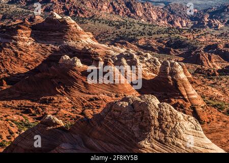 Erosion-sculpted teepees in Coyote Buttes are cross-bedded aeolian Jurassic Navajo Sandstone.  Paria Canyon-Vermillion Cliffs Wilderness Area, Vermili Stock Photo