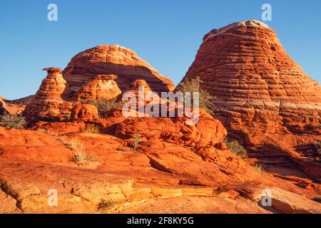 Erosion-sculpted teepees in Coyote Buttes are cross-bedded aeolian Jurassic Navajo Sandstone.  Paria Canyon-Vermillion Cliffs Wilderness Area, Vermili Stock Photo