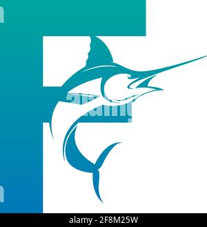 Letter F logo icon with fish design symbol template vector Stock Vector