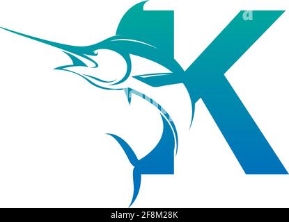 Letter K logo icon with fish design symbol template vector Stock Vector