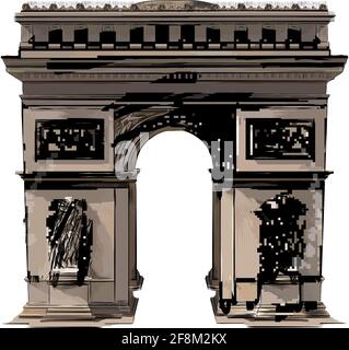 Paris Triumphal Arch from a splash of watercolor, colored drawing, realistic. Vector illustration of paints Stock Vector