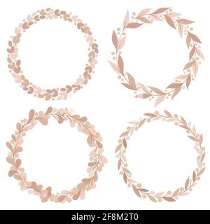 Floral hand drawn decorative beige circle frames collection. Vintage wreath design. Vector illustration set for your design, card, invitation. Stock Vector