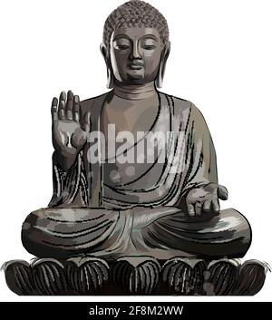Buddha Statue from a splash of watercolor, colored drawing, realistic. Vector illustration of paints Stock Vector
