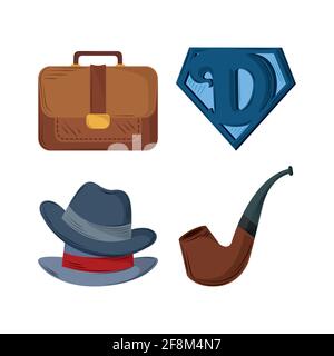 fathers day briefcase hats pipe Stock Vector