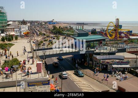 High views of Southend on Sea seafront in summer 2007. Adventure Island, Southend Pier, beach, Marine Parade and Eastern Esplanade Stock Photo