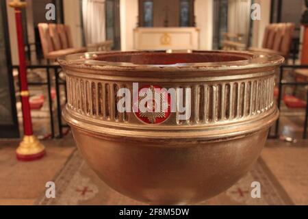 Font in the OBE chapel at St. Paul's Cathedral London Stock Photo