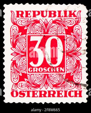MOSCOW, RUSSIA - SEPTEMBER 30, 2019: Postage stamp printed in Austria shows Digit in square frame,  Postage Due (1949-1957) serie, circa 1949 Stock Photo