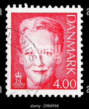 MOSCOW, RUSSIA - SEPTEMBER 30, 2019: Postage stamp printed in Denmark shows Queen Margarethe II, serie, circa 2000 Stock Photo