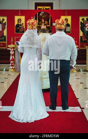 Russian orthodox wedding ceremony in Russian Orthodox Church at United States. Stock Photo