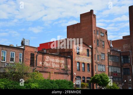 Red brick warehouses in downtown Durham North Carolina.