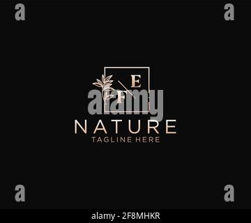 EF letters Beautiful floral feminine editable premade monoline logo suitable, Luxury feminine wedding branding, corporate. Stock Vector