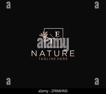 ET letters Beautiful floral feminine editable premade monoline logo suitable, Luxury feminine wedding branding, corporate. Stock Vector