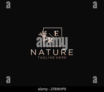 ER letters Beautiful floral feminine editable premade monoline logo suitable, Luxury feminine wedding branding, corporate. Stock Vector