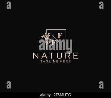 FF letters Beautiful floral feminine editable premade monoline logo suitable, Luxury feminine wedding branding, corporate. Stock Vector