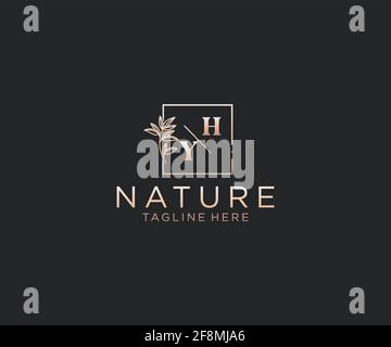 HY letters Beautiful floral feminine editable premade monoline logo suitable, Luxury feminine wedding branding, corporate. Stock Vector