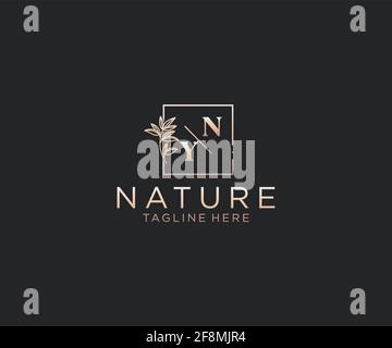 NY letters Beautiful floral feminine editable premade monoline logo suitable, Luxury feminine wedding branding, corporate. Stock Vector