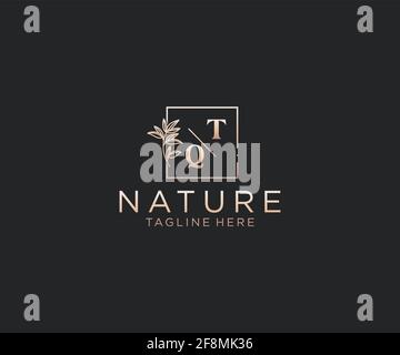 TQ letters Beautiful floral feminine editable premade monoline logo suitable, Luxury feminine wedding branding, corporate. Stock Vector