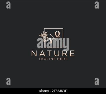 QY letters Beautiful floral feminine editable premade monoline logo suitable, Luxury feminine wedding branding, corporate. Stock Vector