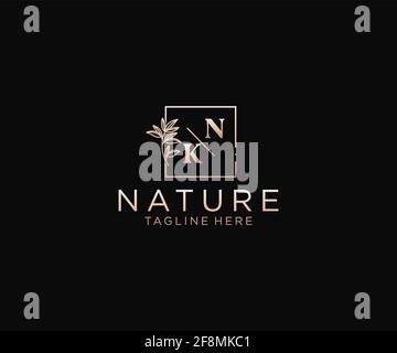 NK letters Beautiful floral feminine editable premade monoline logo suitable, Luxury feminine wedding branding, corporate. Stock Vector