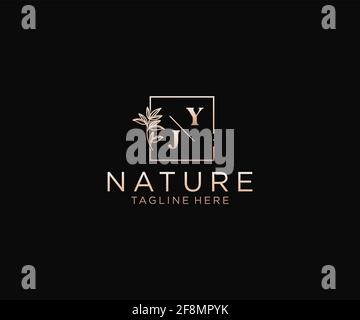 YJ letters Beautiful floral feminine editable premade monoline logo suitable, Luxury feminine wedding branding, corporate. Stock Vector