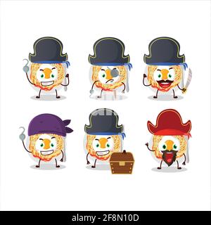 Cartoon character of noodles with various pirates emoticons. Vector illustration Stock Vector