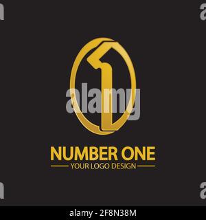 Golden Number one logo  icon vector illustration design isolated black background Stock Vector
