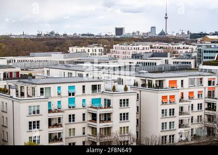 Berlin, Germany. 14th Apr, 2021. Apartments in front of the Berlin TV tower. The Federal Constitutional Court publishes its decision on the controversial Berlin rent cap on Thursday morning (15.04.2021). Credit: Fabian Sommer/dpa/Alamy Live News Stock Photo