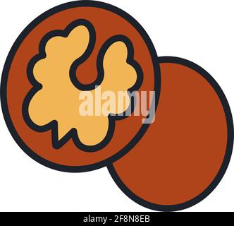 Walnut icon. Linear color icon of nuts, contour, shape, outline isolated on white. Thin line. Modern design. Healthy food and vitamins Stock Vector