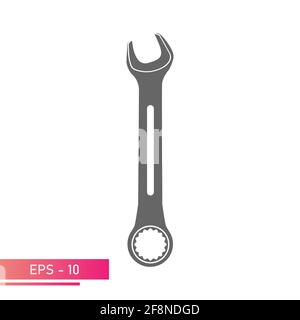 Combination wrench for nuts. Solid design. On a white background. Tools for an auto mechanic. Flat vector illustration. Stock Vector