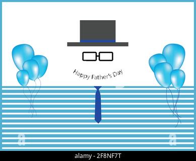 Happy Father’s Day design with gentleman silhouette and Balloons Light Blue over stripes pattern. Stock Vector