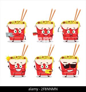 Noodles box cartoon character with various types of business emoticons. Vector illustration Stock Vector