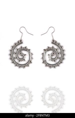 Beautiful Oriental Silver earrings jewelry (Indian, Arab, African, Egyptian), oxidised Silver earrings, Fashion Exotic Asian Accessories Stock Photo