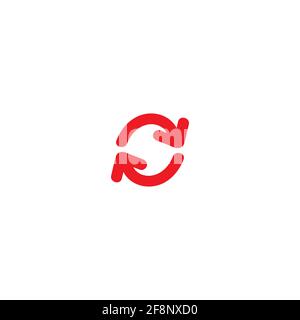 two circle arrows. refresh or repeat hand drawn icon. red round rotation arrow isolated on white. Flat right turn icon. Back, update icon. Good for we Stock Vector