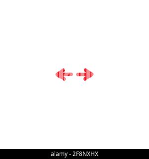 Vector icon. Two red cartoon hand drawn opposite horizontal arrows isolated on white. Flat icon. Exchange icon. Good for web and software interfaces. Stock Vector