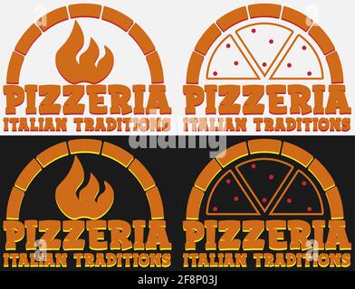 set of pizzeria logo on dark and light background with oven 1 Stock Vector