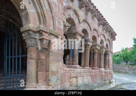 Romanesque Church of San Esteban Protomartir under a cloudy sky in Spain Stock Photo