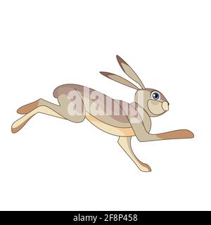 Hare running. Rabbit wild northern forest animal. Cartoon character of a small mammal animal. A wild forest creature with gray fur. Side view. Vector Stock Vector